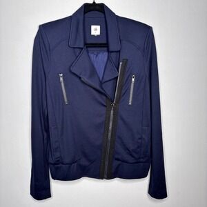 CAbi Moto Jacket Womens Size‎ M Navy Blue Knit Asymmetrical Zip Front